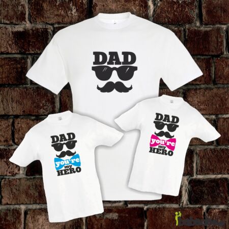 Σετ μπλούζες μπαμπά / γιου / κόρης «Dad you are my Hero»