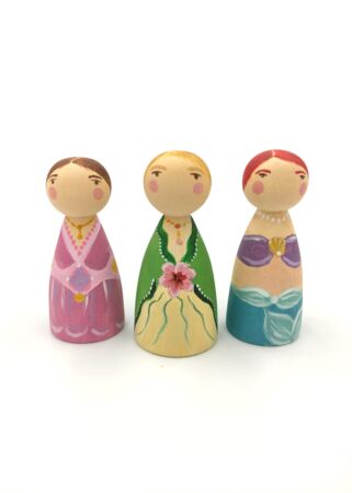 Σετ peg dolls “Πριγκίπισσα, Γοργόνα και Πεντάμορφη”